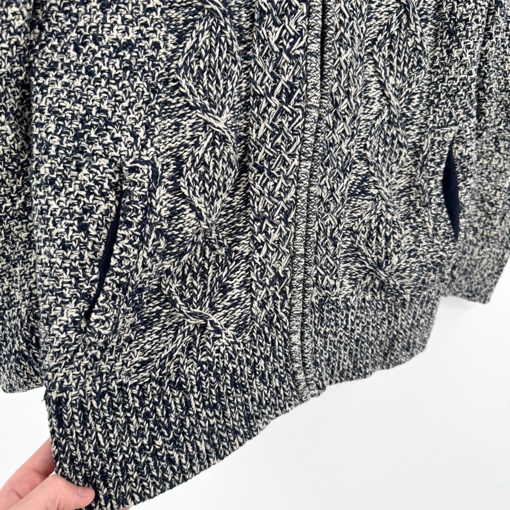 LL Bean Signature Navy Marled Cable Knit Zip Hoodie Sweater Cardigan Women's M - Picture 3 of 14